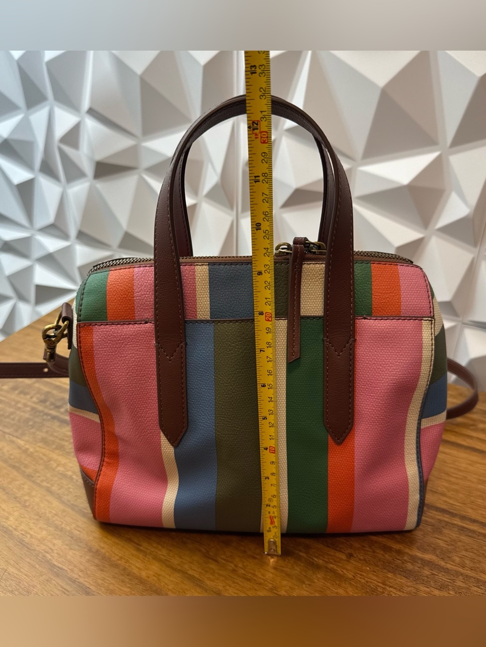 Fossil Sydney satchel bag multi-colored striped pattern - Picture 9 of 13